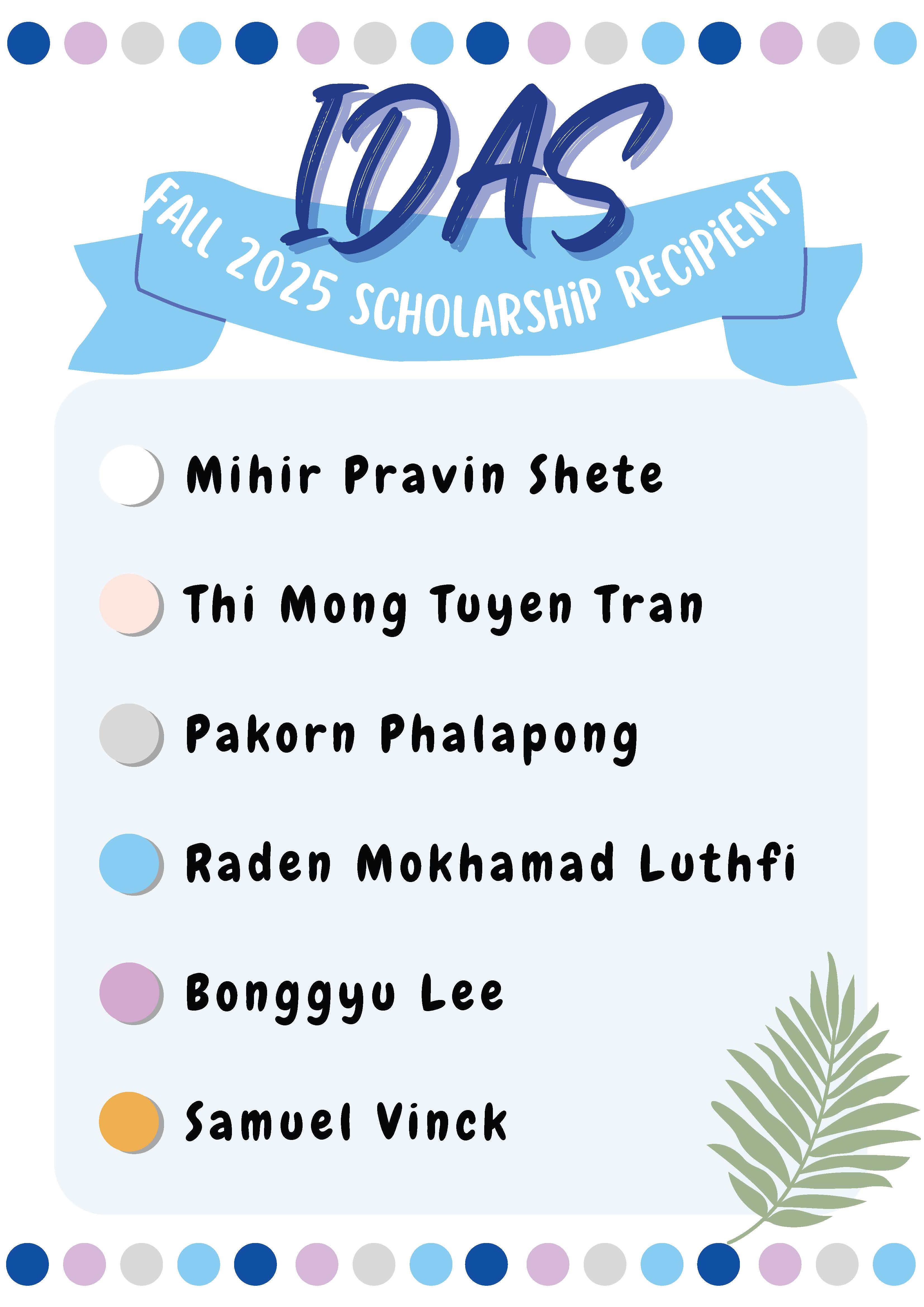 IDAS Fall 2025 Scholarship Recipients